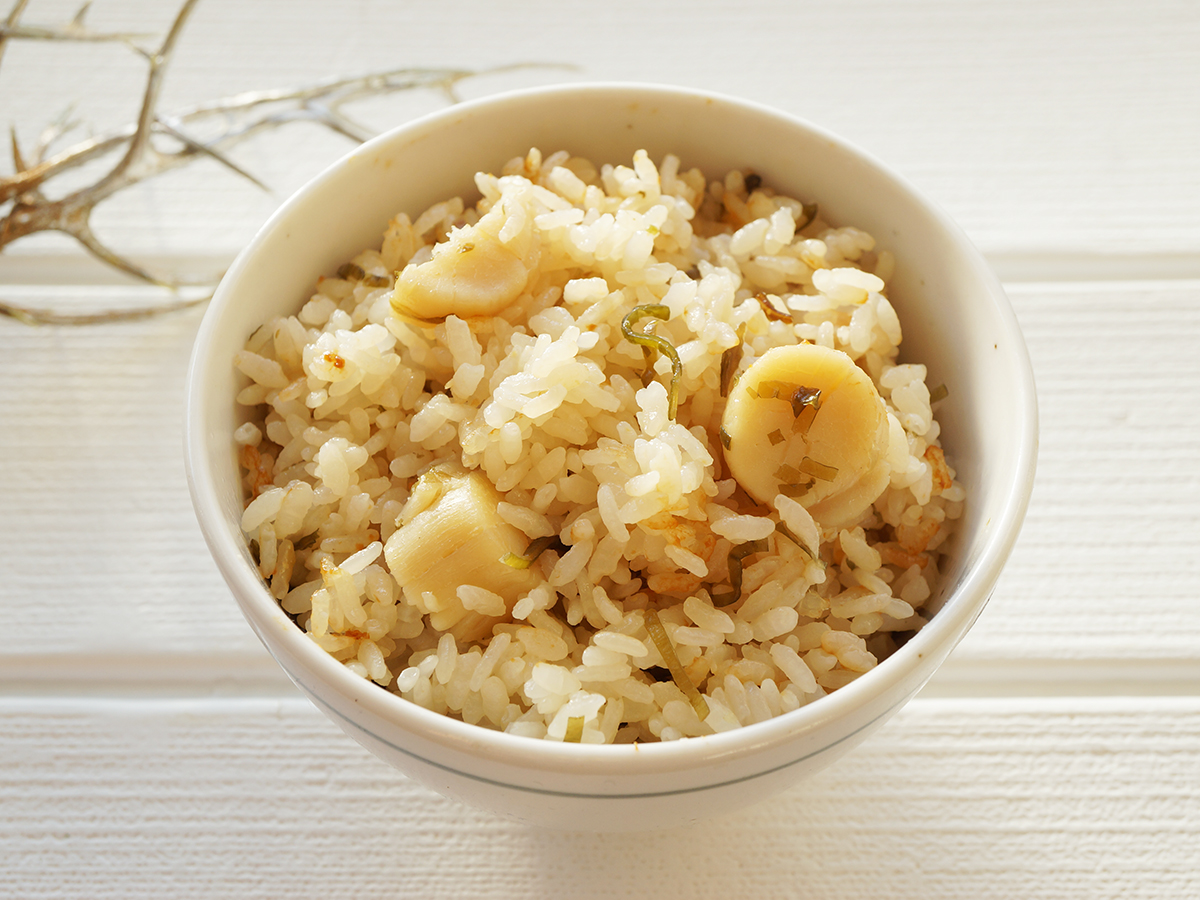レシピご紹介♪ ほたて干し貝柱の炊き込みご飯マルイチ 青山水産朝市駅二店