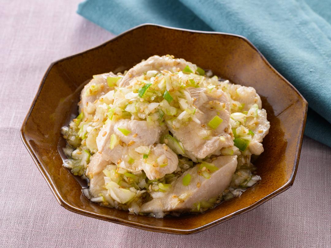 鶏むね肉のネギだれ和え 鶏むね肉でもしっとりやわらか♪