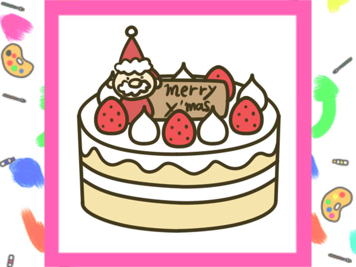 フリー素材「メリークリスマス」のプレートが乗ったシャルロット風クリスマスケーキのイラスト