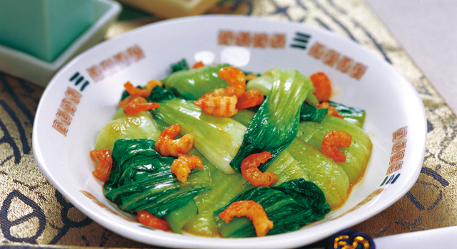 ちんげん菜とえびの卵炒め 白だし使用