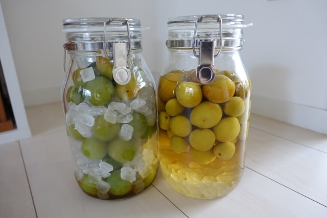 焼酎の飲み方:梅干入りのお湯割りHow to make ShochuJapanese clear liquorwith hot waterand pickled plum