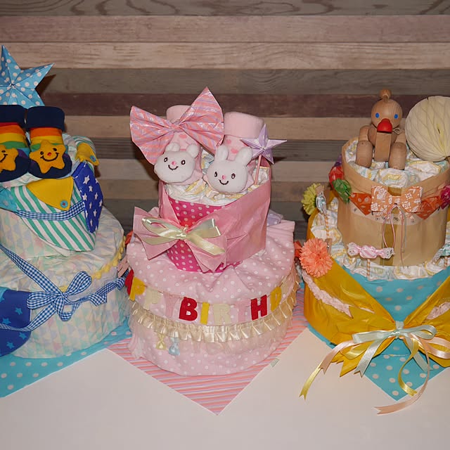 おむつケーキ 出産お祝い♡手作りオムツケーキ☆作り方