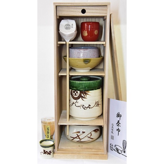 茶道具 茶箱 ちゃばこ セット 茶箱セット 黒千筋 七宝 花点前一式茶箱・陶器、塗三点セット・三つ組仕服・P花形盆千年の香り 千紀園
