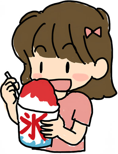 フリーイラストお祭りでかき氷を食べる姉とたこ焼きを食べる弟パブリックドメインQ:著作権フリー画像素材集