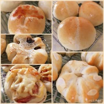 フランスパン生地で3種類のパン～食物繊維たっぷり惣菜パンと表面パリパリサクサク菓子パンランチ～