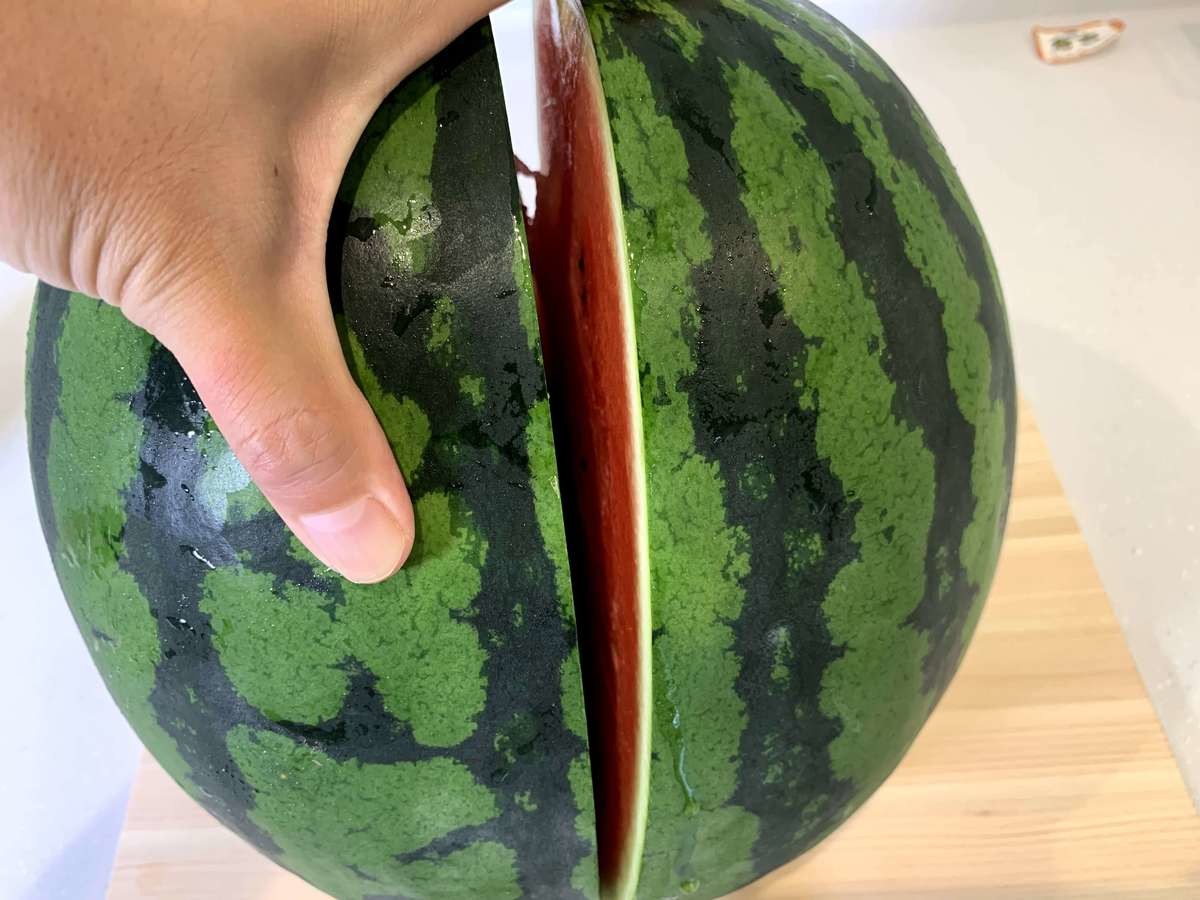 スイカの切り方」 ⠀⠀ 甘さが均一になる♪スイカの上手な切り方をご紹介します。スイカは実の中心部分が甘いため、その部分を均等に切り分けるのがコツです。おいしいさを平等に楽しむことができ、種も取り除きやすくなります。三角形で食べやすいサイズです。大玉でも