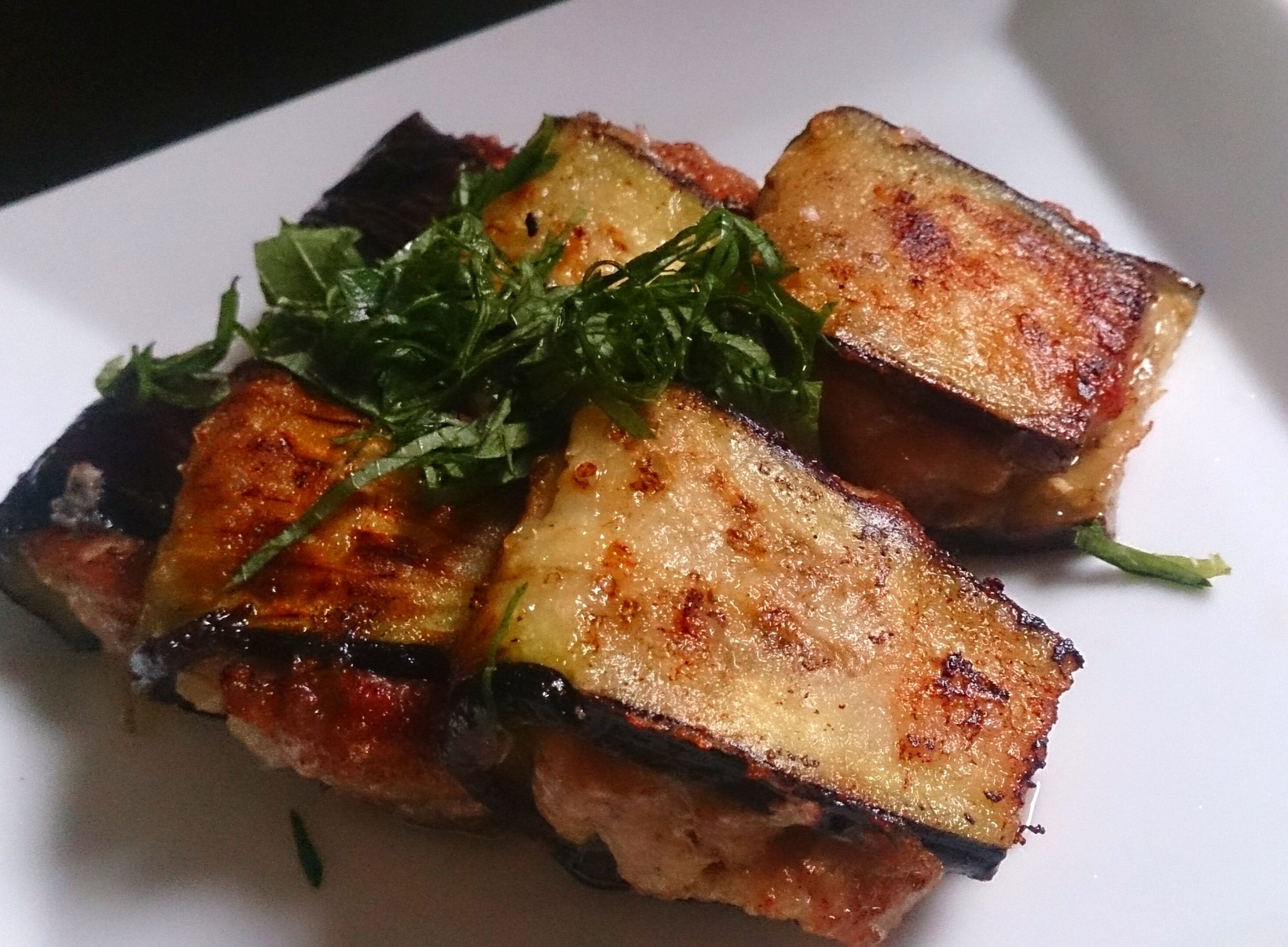 ナスの鶏ミンチはさみ焼き