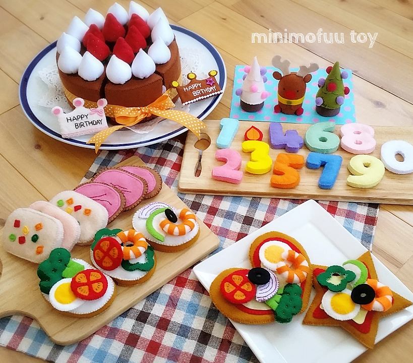 フェルト ハンドメイド ままごと おままごと パンチくんの型紙屋さん かわい食べ物セット 手作り おもちゃ新品