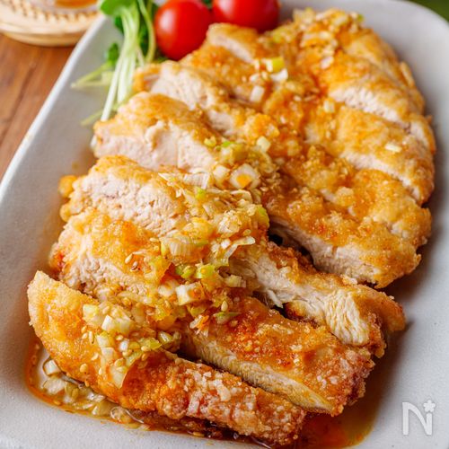 簡単♪油淋鶏のタレで食べる～しっとりむね肉のチキンステーキ