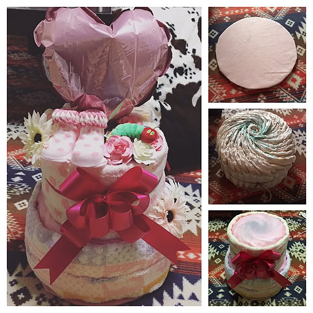 100均で作成！おむつケーキやベビーカー作品画像