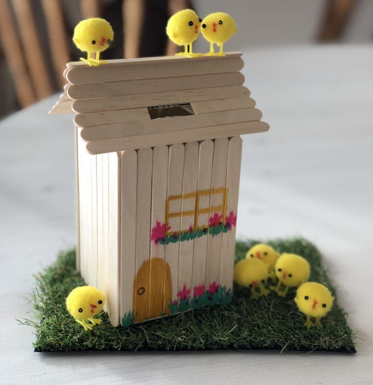 木のおうちの貯金箱を手作り! アイスの棒を牛乳パックに貼り付けるだけで簡単おすすめな木の家の作り方♪子供たちの夏休みの自由工作におすすめ♪手作り工作キット アイスの棒で作る アニマル貯金箱 キリン・ゾウ10個セット 家で作る 家で遊ぶ 趣味を作る 家でできる