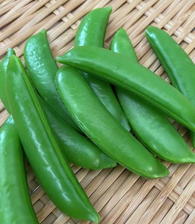 スナップエンドウをレンジで茹でます