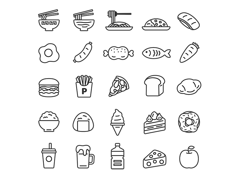線画カラーイラストの食べ物アイコンセット イラスト素材6858790- フォトライブラリ