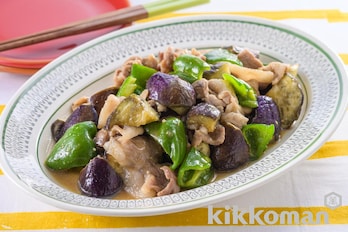 ナス、ピーマン、セロリごま味噌炒め