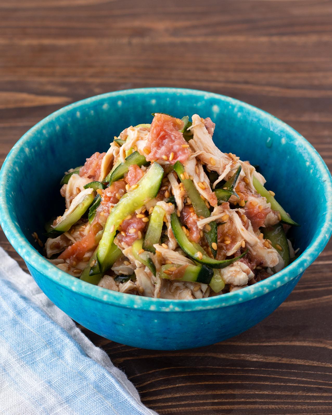 鶏ささみのトマトときゅうりの中華和え♪