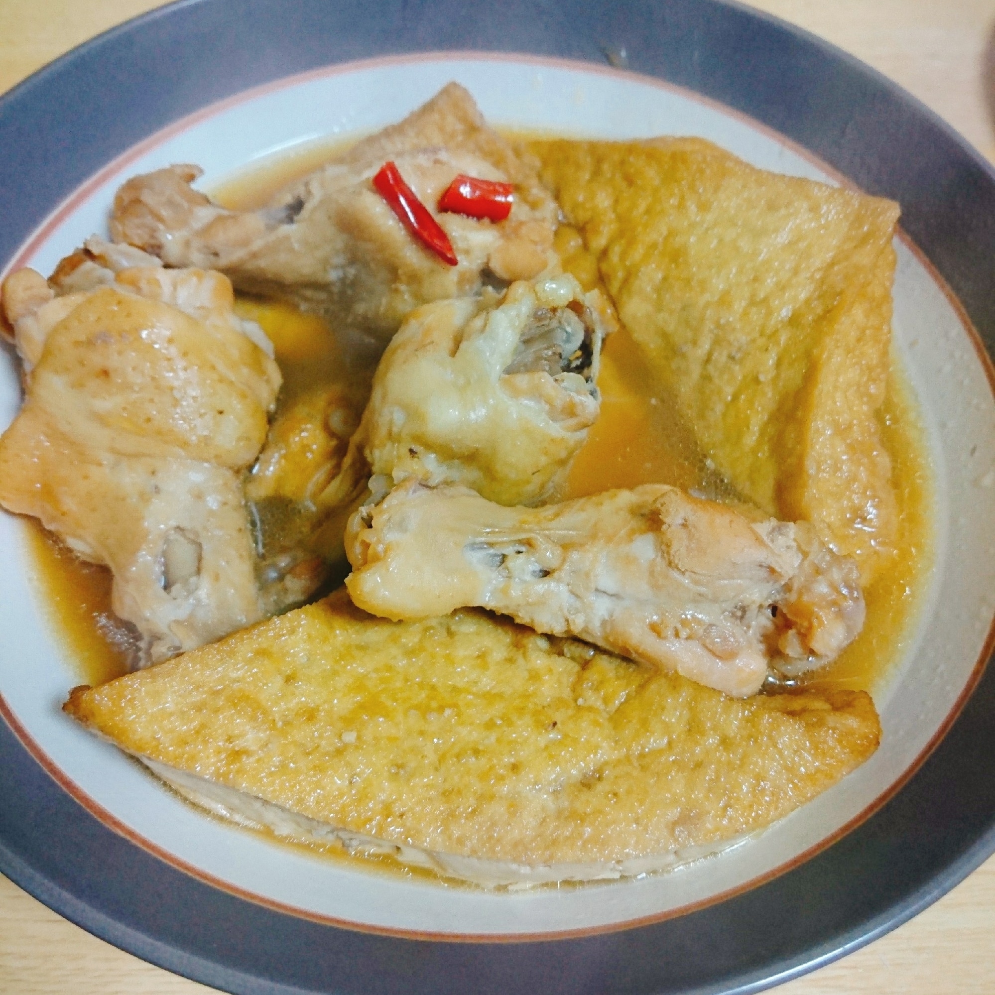 鶏手羽元と大根、厚揚げ、卵の甘辛煮:~ やもめ食堂 ~