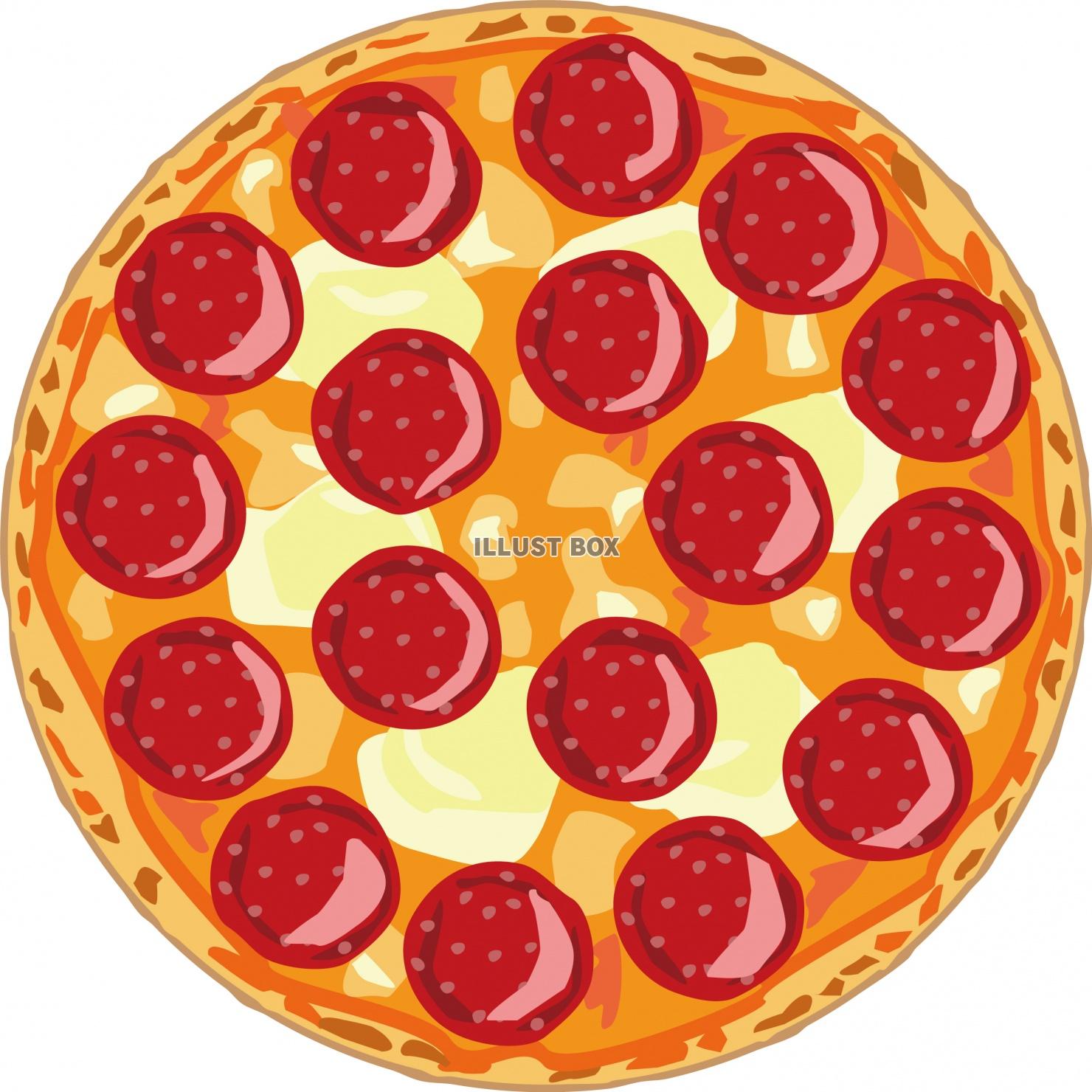 チーズとサラミのイタリアンフードピザのイラスト：イラスト無料