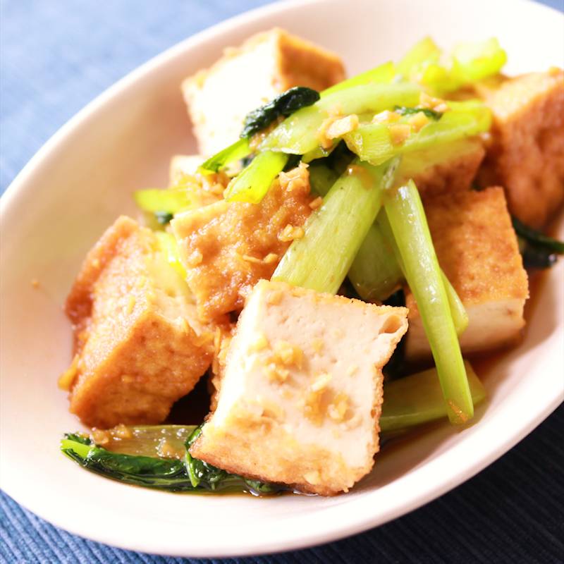 レンジで簡単 小松菜と厚揚げのめんつゆ煮浸し