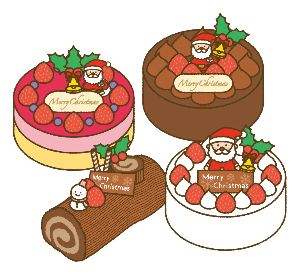 クリスマスケーキのイラスト チョコレート2カット- イラストくん