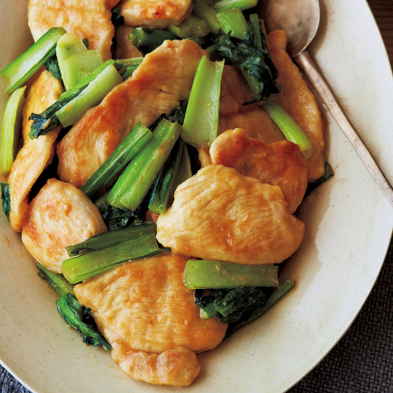 鶏もも肉と小松菜のオイスター炒め