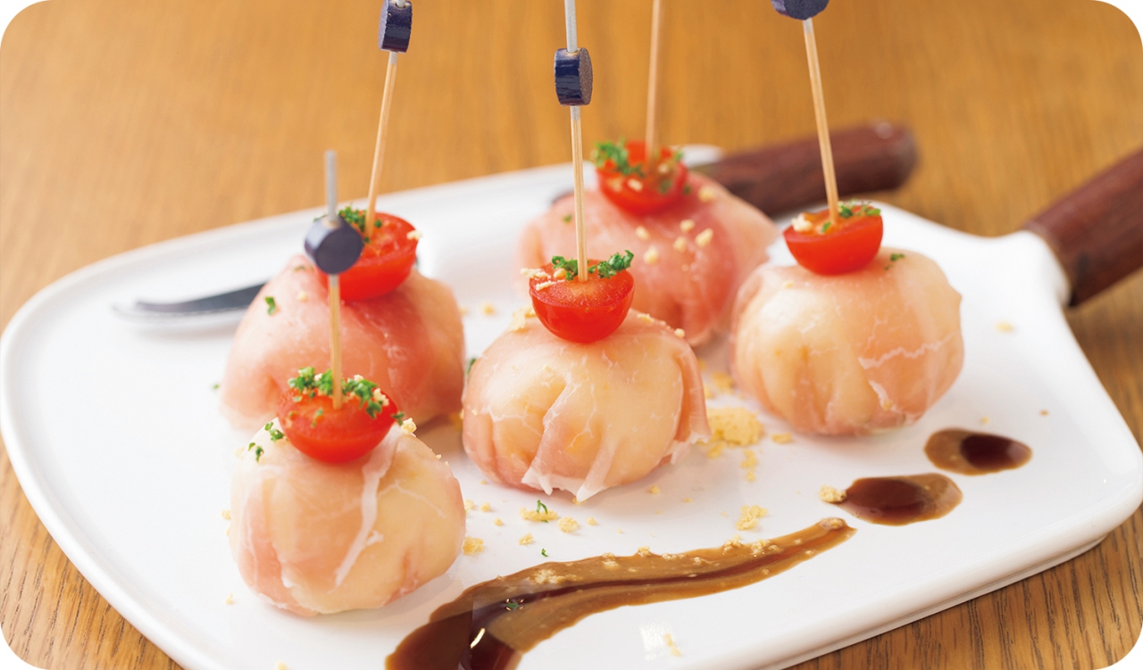 スパイスで楽しむ ポテトサラダの生ハム巻きピンチョス 生ハムレシピ♪ 生ハム.COM