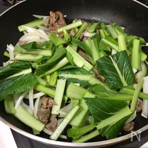 牛肉と小松菜のオイスターソース炒め