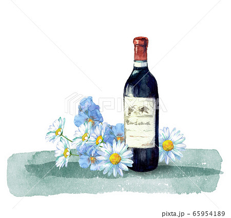 商用フリー無料イラスト_ワインボトル＆グラス白_ボルドーBordeaux_Wine008 - 商用OK!フリー素材集「ナイスなイラスト」