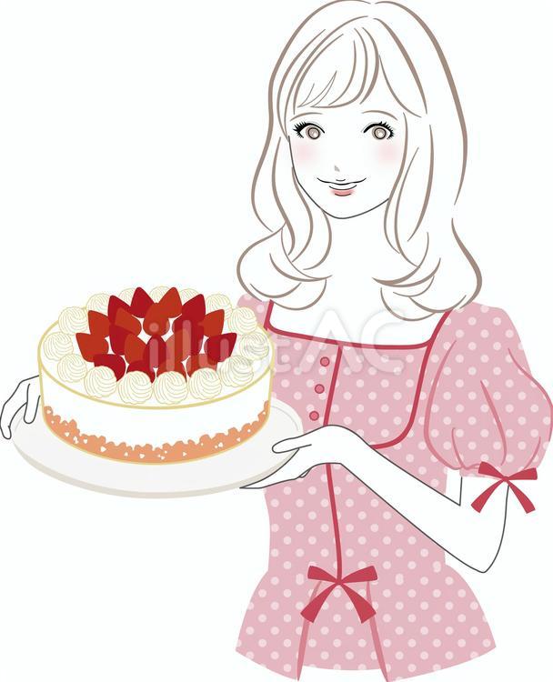 ケーキを食べる女子 イラスト » イラストレーター イトガマユミ女性向けイラスト,美容,健康,エクセサイズ,食べ物,イラスト 制作・ポップ・おしゃれ・リアル