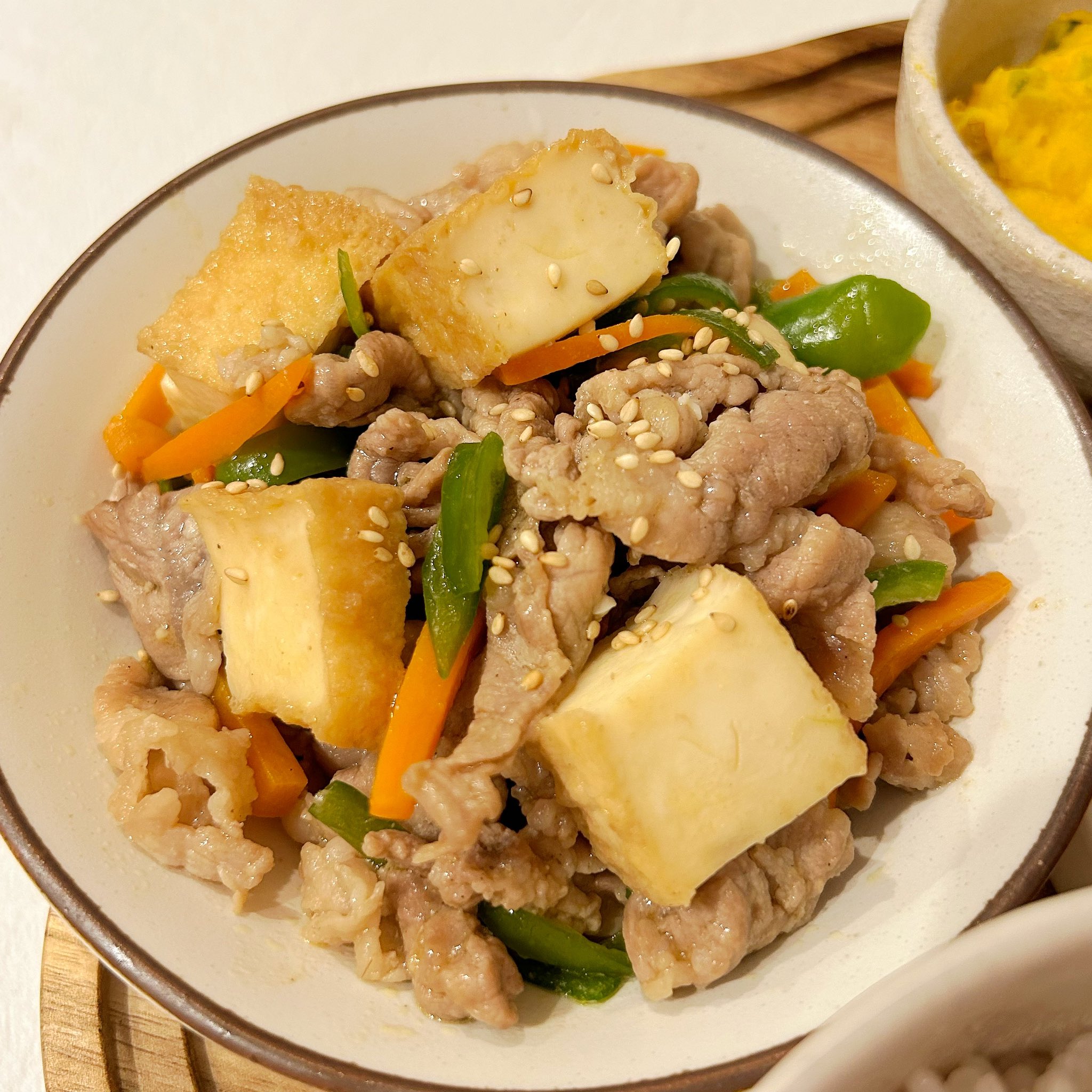 なすと豚こまと絹厚揚げのスタミナコク旨さっぱり炒め