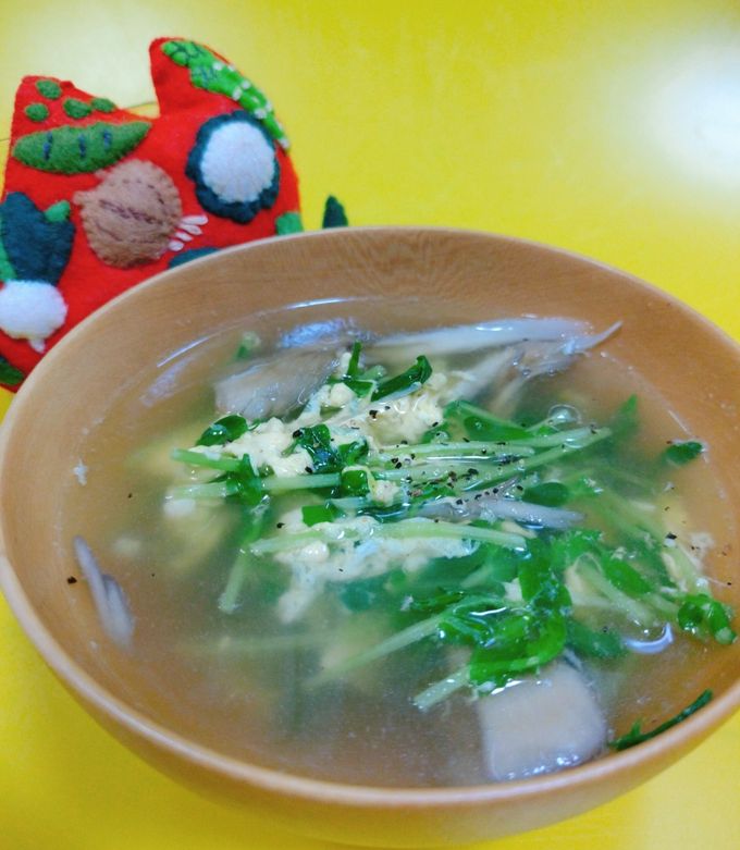 中華風？★豆苗と玉ねぎのたまごスープ