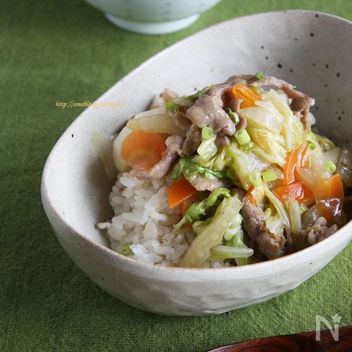 甘辛♡豚ピー中華丼スピード節約ランチ